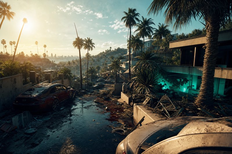 Split-image composition: the original 2014 di2beta.com code-redemption portal on the left, and Dead Island 2's Hell-A cityscape on the right