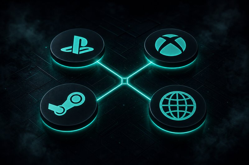 Stylized diagram showing the four beta sign-up pathways: PSN, Xbox Insider, Steam Playtest, and publisher websites