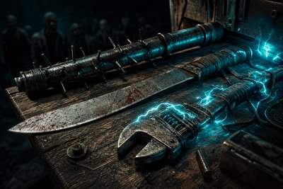 Dead Island 2 weapon crafting workbench with schematic cards