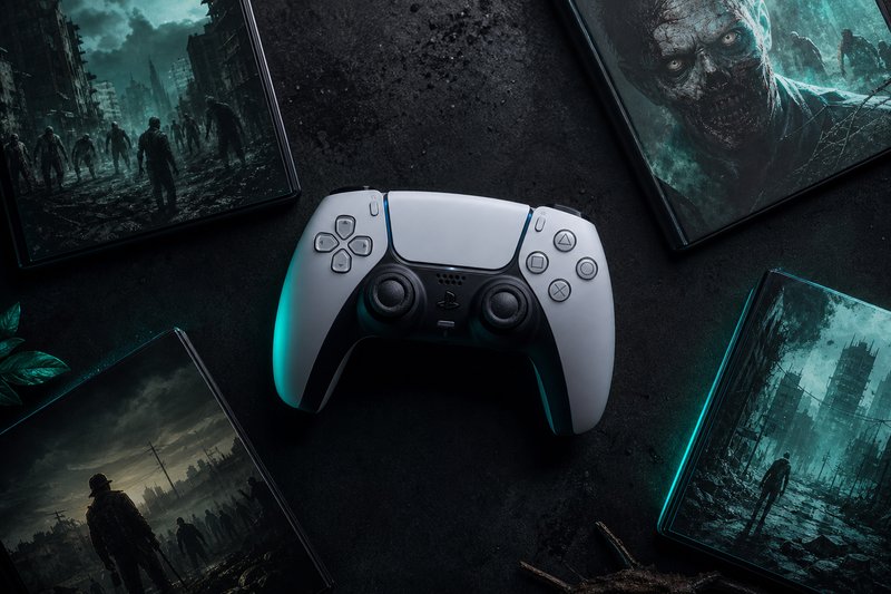 PlayStation 5 console with game cases from the best zombie titles for 2026